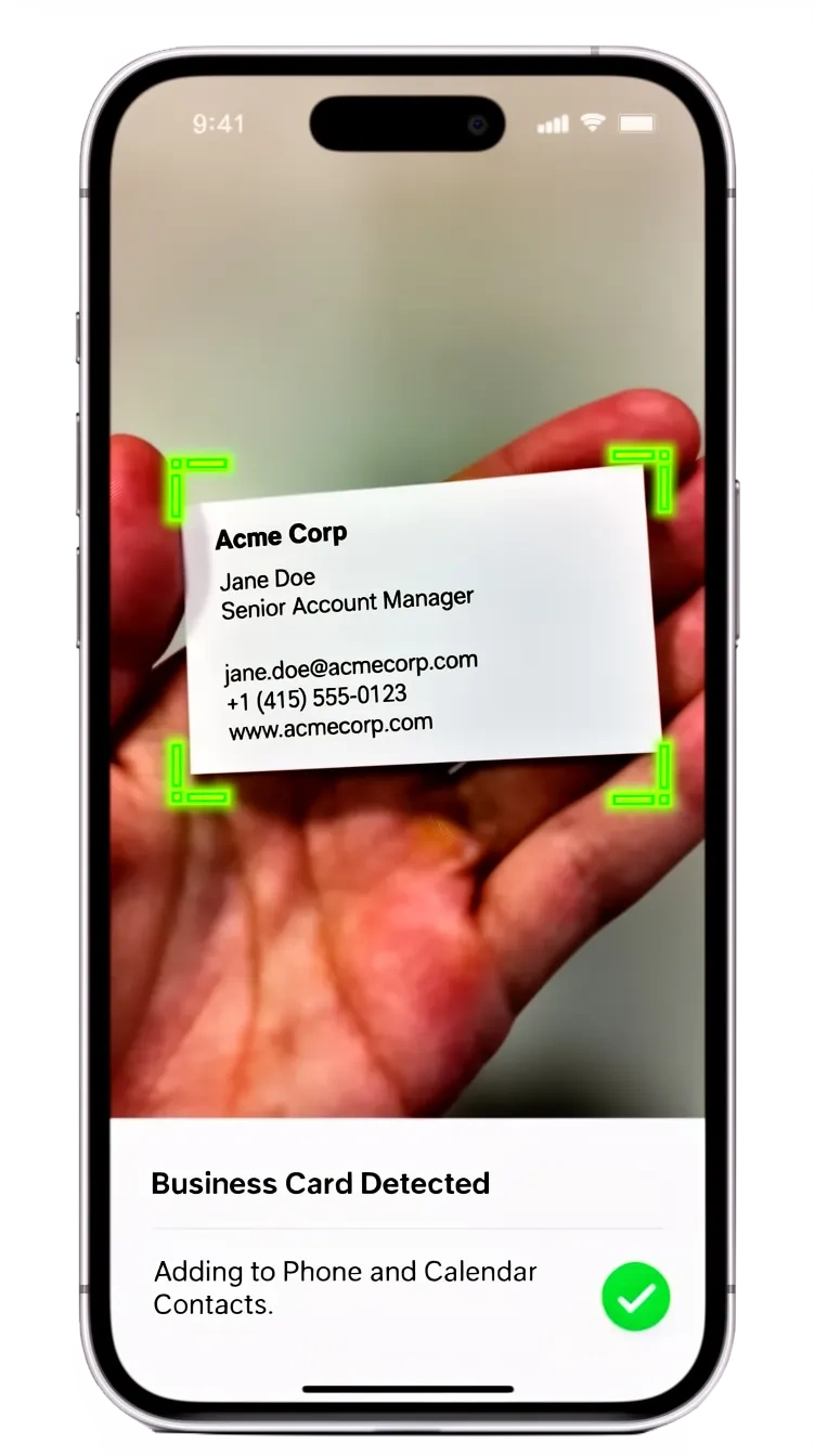 Real-time business card scanner with instant contact capture and CRM sync through Meta Ray-Ban glasses
